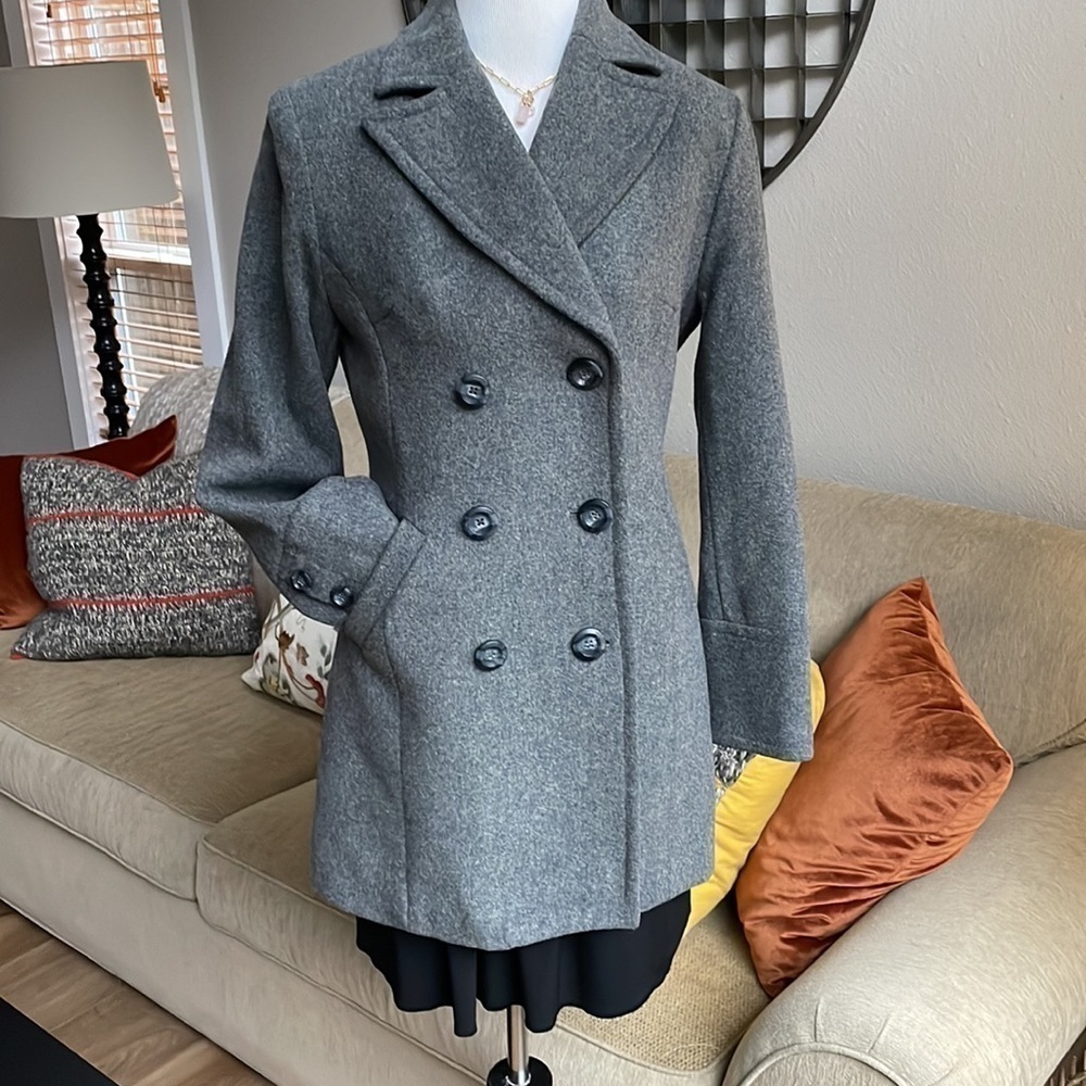 Express Double Breasted Grey Wool Blend Coat Sz 1… - image 2